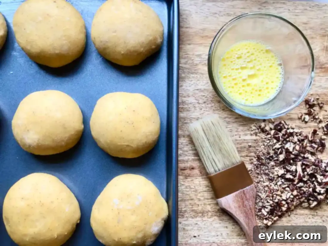 egg wash on pumpkin rolls before baking