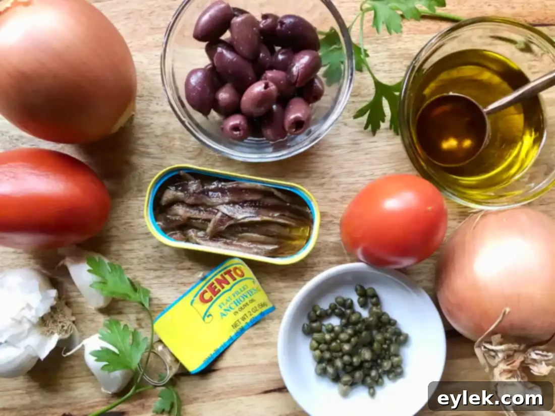 Ingredients for Pissaladière toppings laid out