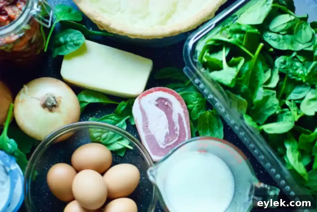Deep-Dish Spinach Pancetta Quiche with a golden-brown crust and vibrant filling