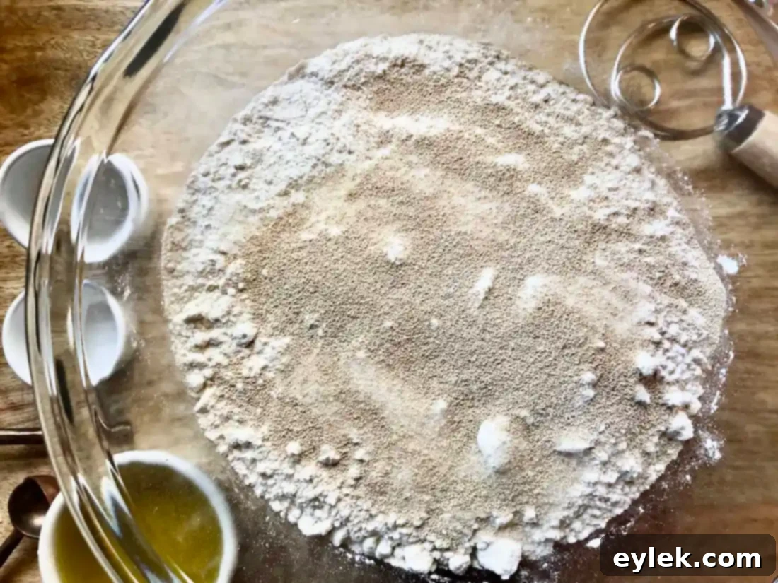 Mixing dry ingredients for easy sandwich bread