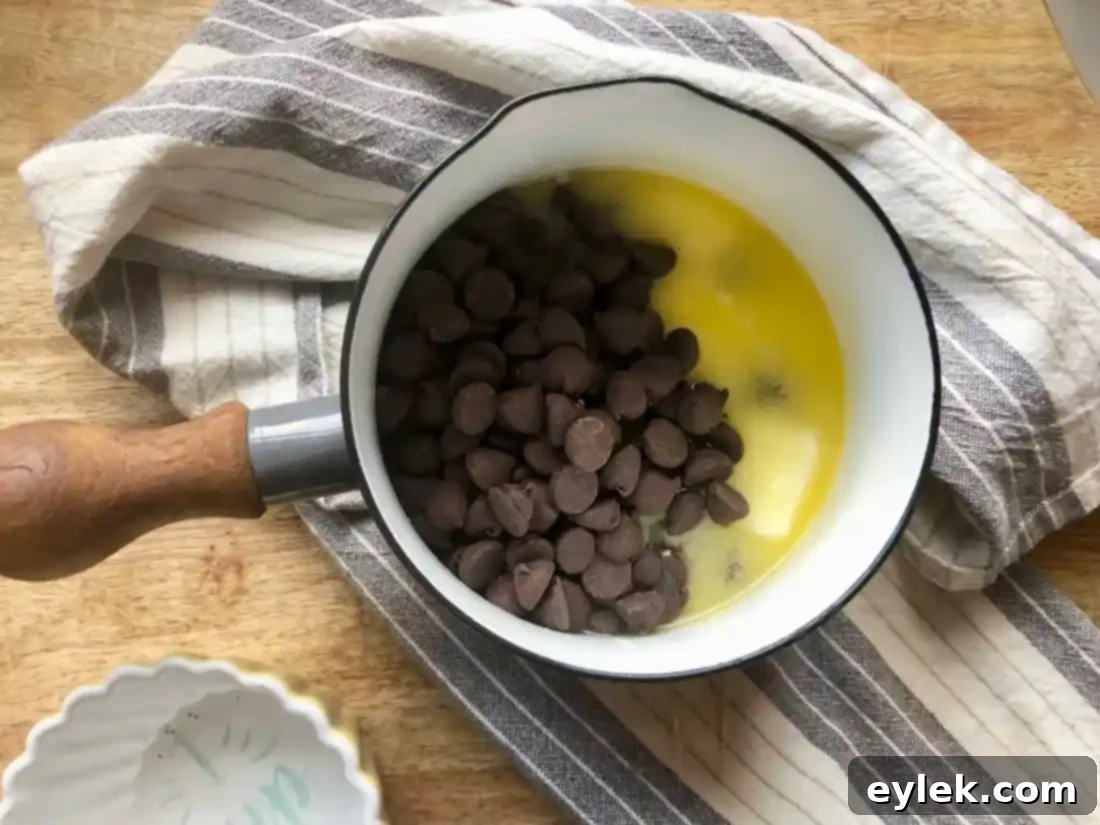 Melting butter and chocolate for espresso chip cookies