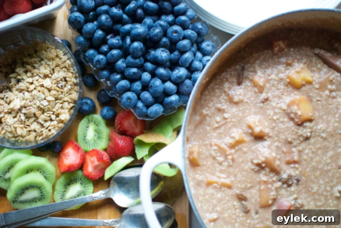 Served bowl of loaded fruit oatmeal
