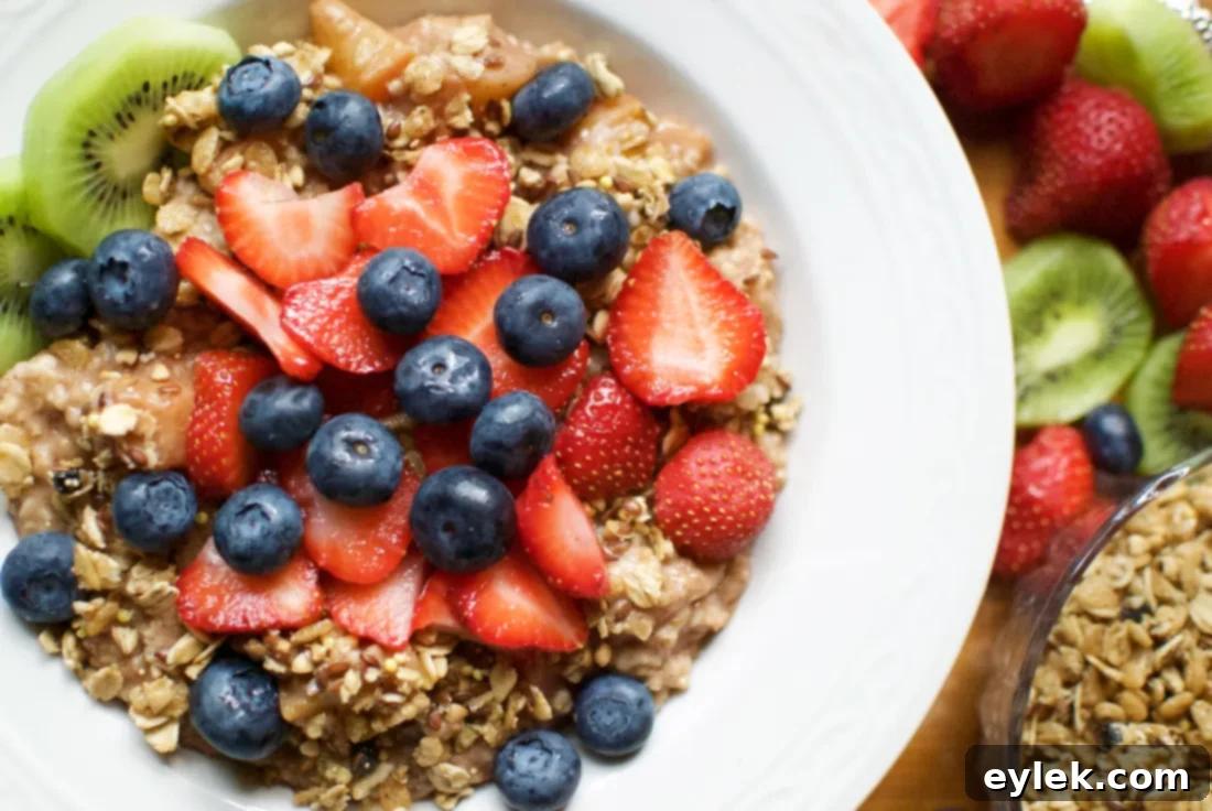 Close-up of loaded fruit oatmeal