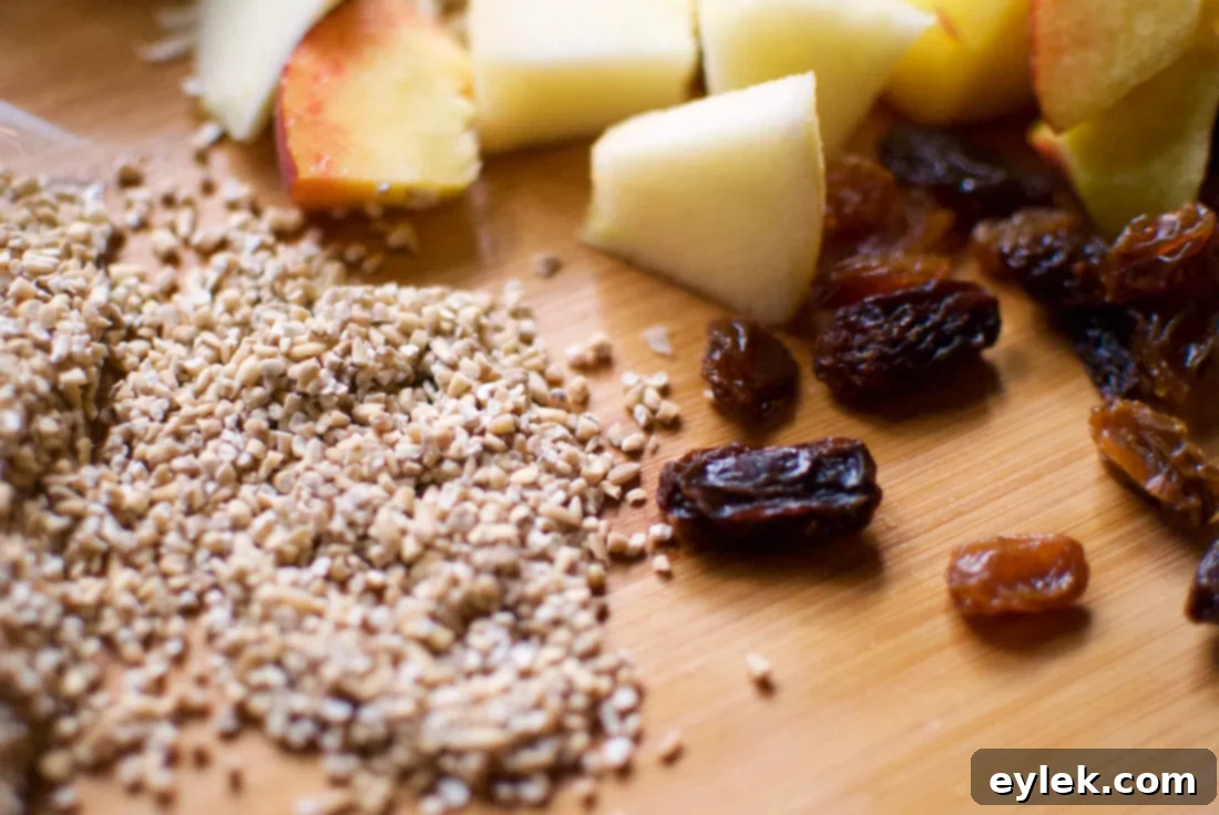 Sliced apples and peaches ready for oatmeal