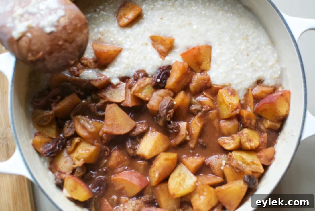 Adding fruit to cooked oatmeal