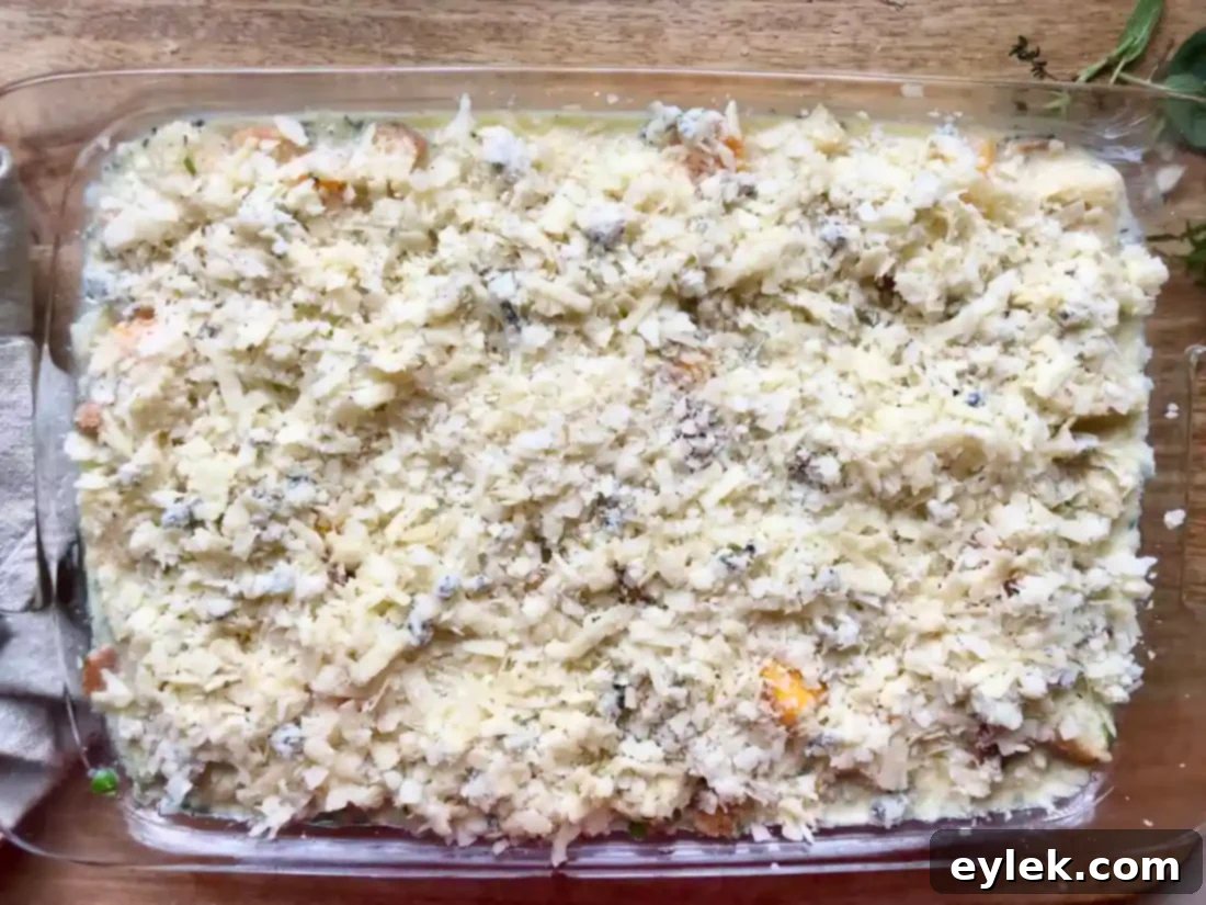 butternut squash bread pudding ready for the oven