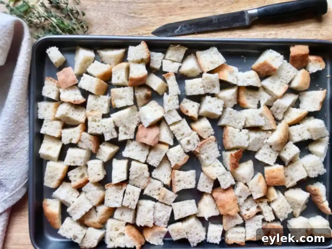 lightly toasted bread cubes for bread pudding