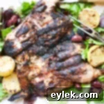 Crispy Brick Chicken with Mediterranean Tapenade 19 grilled brick chicken with tapenade - recipe card image