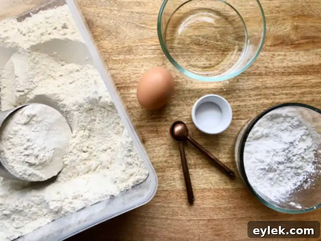 Freshly mixed dough for homemade Asian wrappers on a counter top.