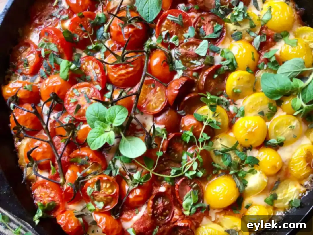 freshly baked loaded with tomatoes cast iron pizza