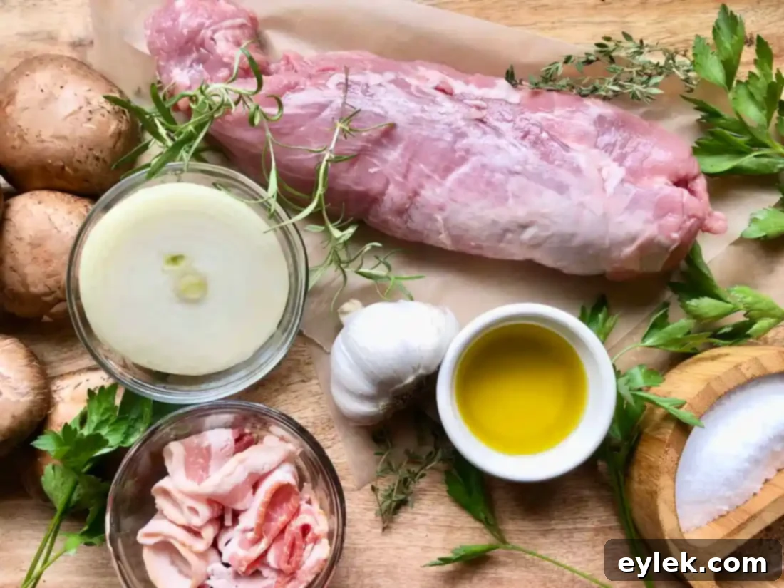 mushroom & bacon stuffed pork tenderloin