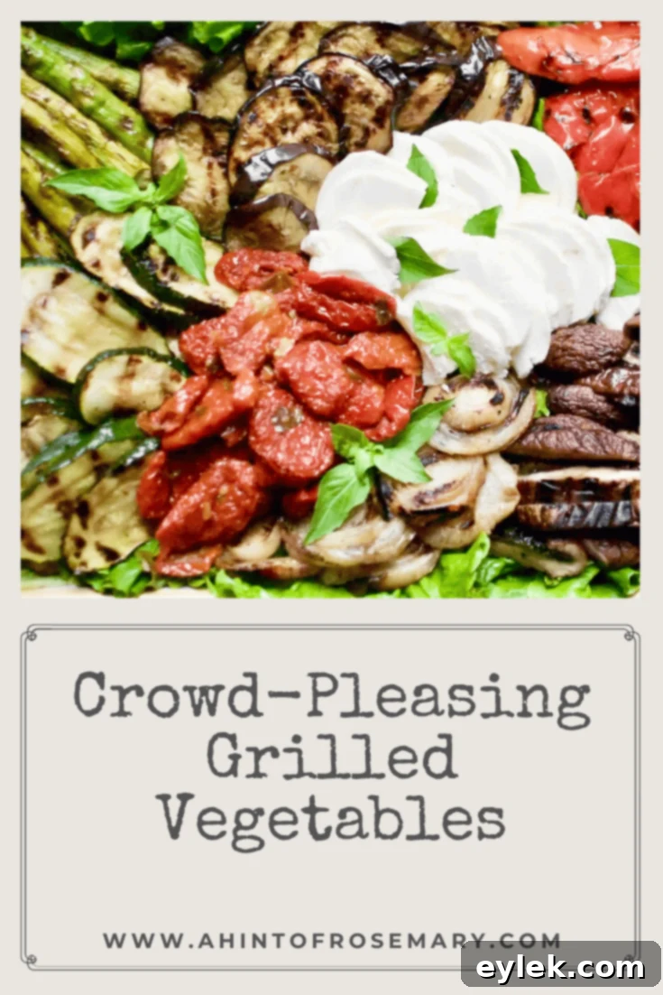 Large beautiful platter of crowd-pleasing grilled vegetables