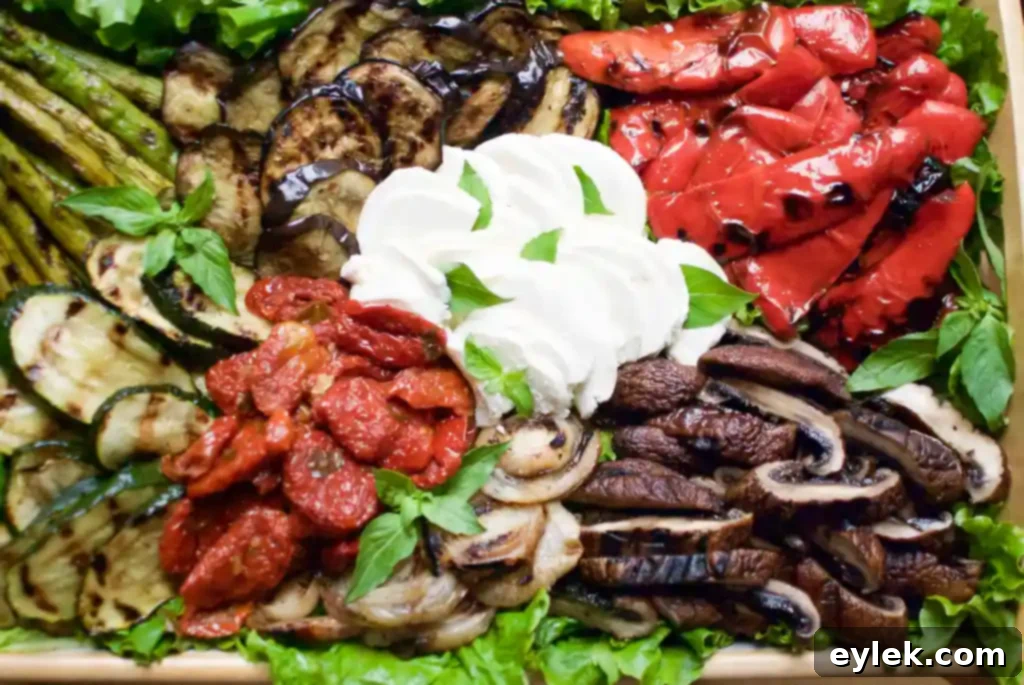 Crowd-Pleasing Grilled Vegetables platter on a wooden table
