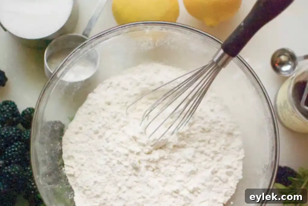 Dry ingredients for muffin batter, including cake flour and all-purpose flour