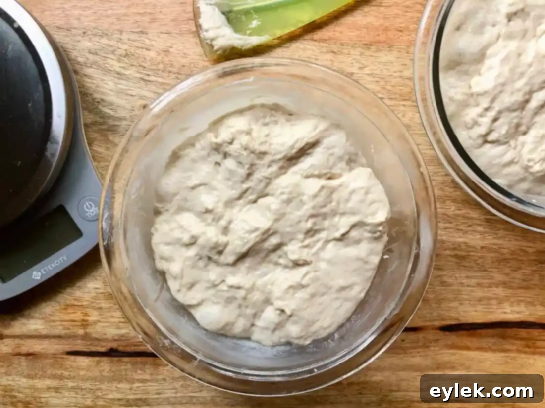 everyday no-knead peasant bread weighing dough