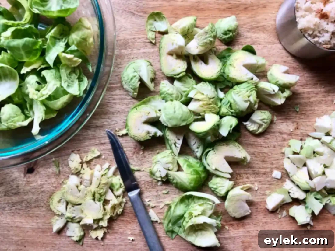 Fresh Brussels sprouts waiting to be prepared for the pasta dish