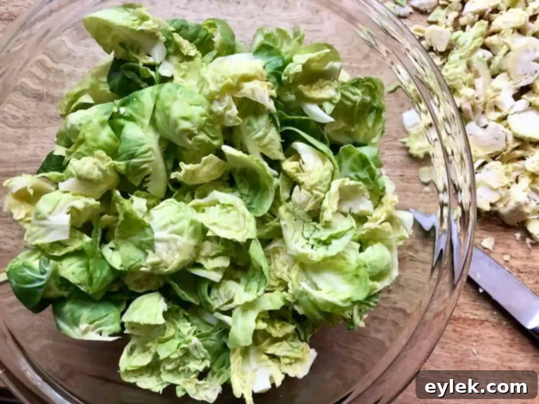Close-up of freshly prepared Brussels sprouts, ready for cooking