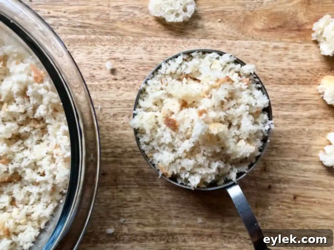 Toasting fresh breadcrumbs in a skillet with butter