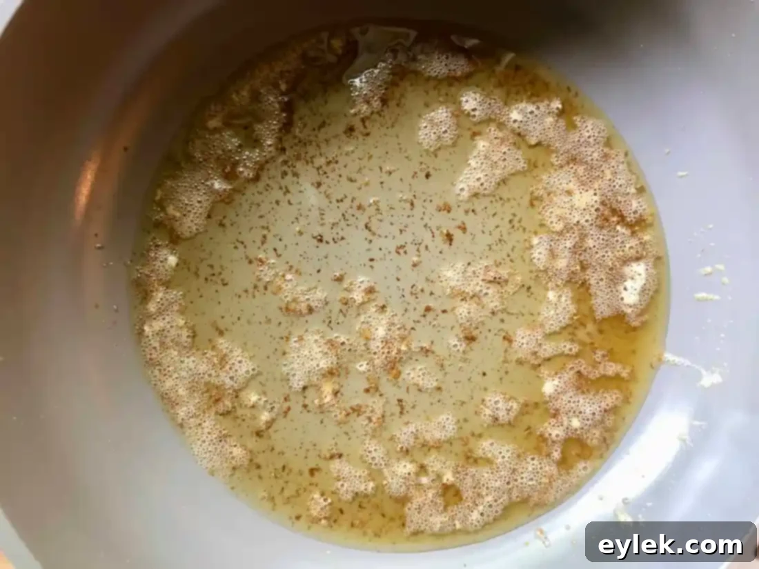 The browned butter ready for combining with pasta and sprouts