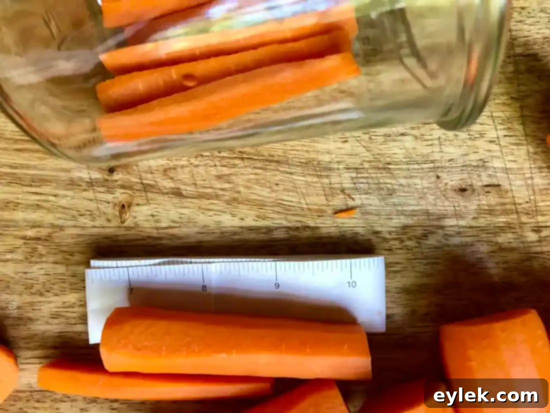 Pickled carrot spears and garlic in clean jars, ready for brine