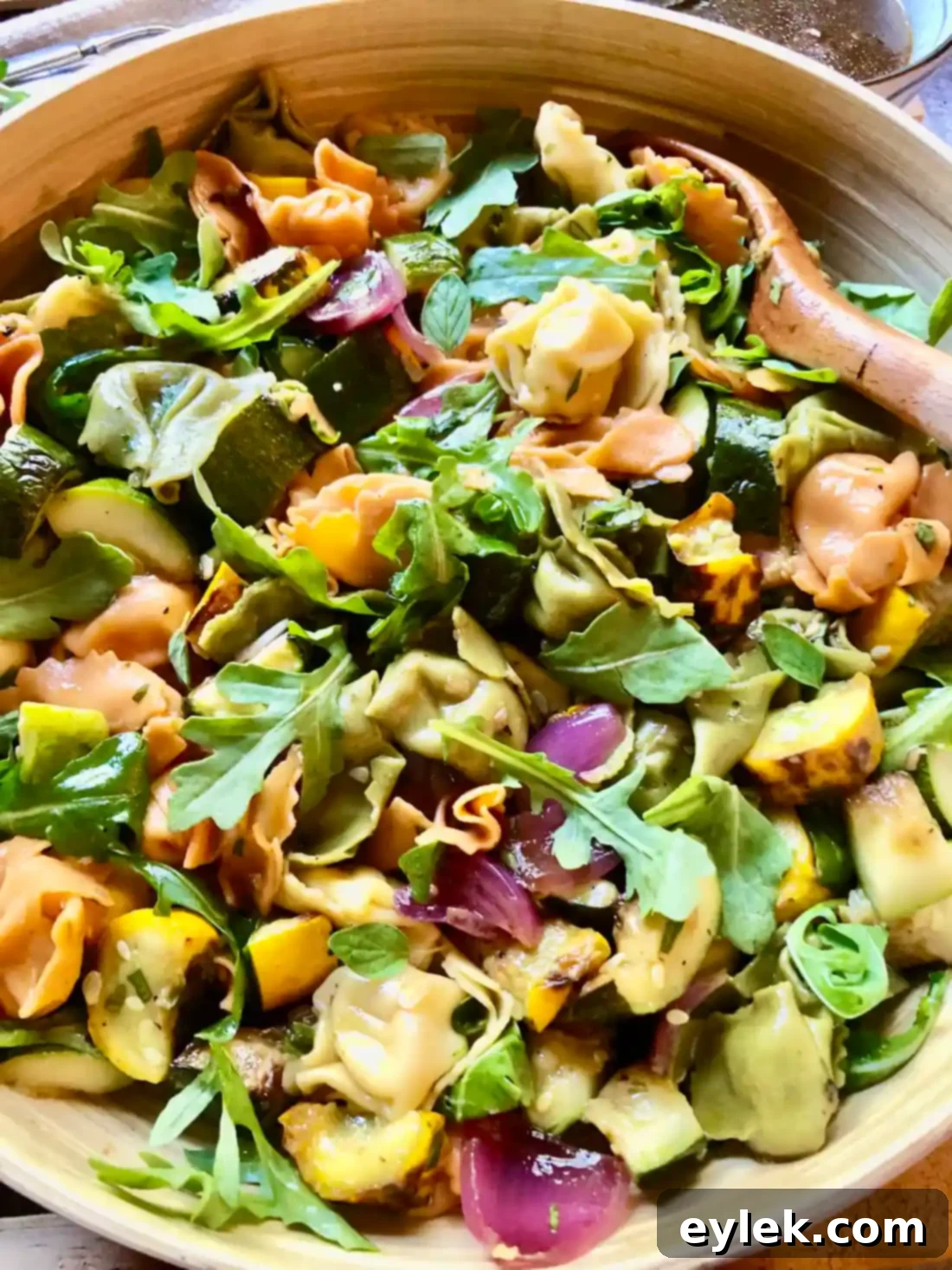 Plated Tortelloni Salad with Grilled Vegetables, ready to be served