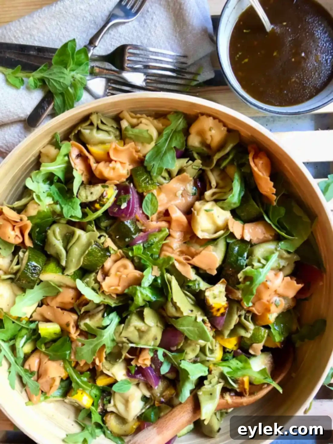 Tortelloni Salad with Grilled Vegetables in a serving bowl