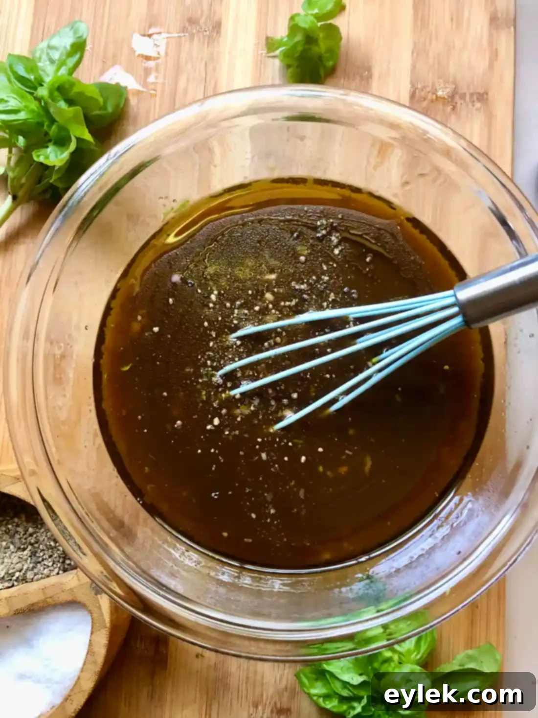 Homemade Balsamic Vinaigrette in a glass jar, ready for storage