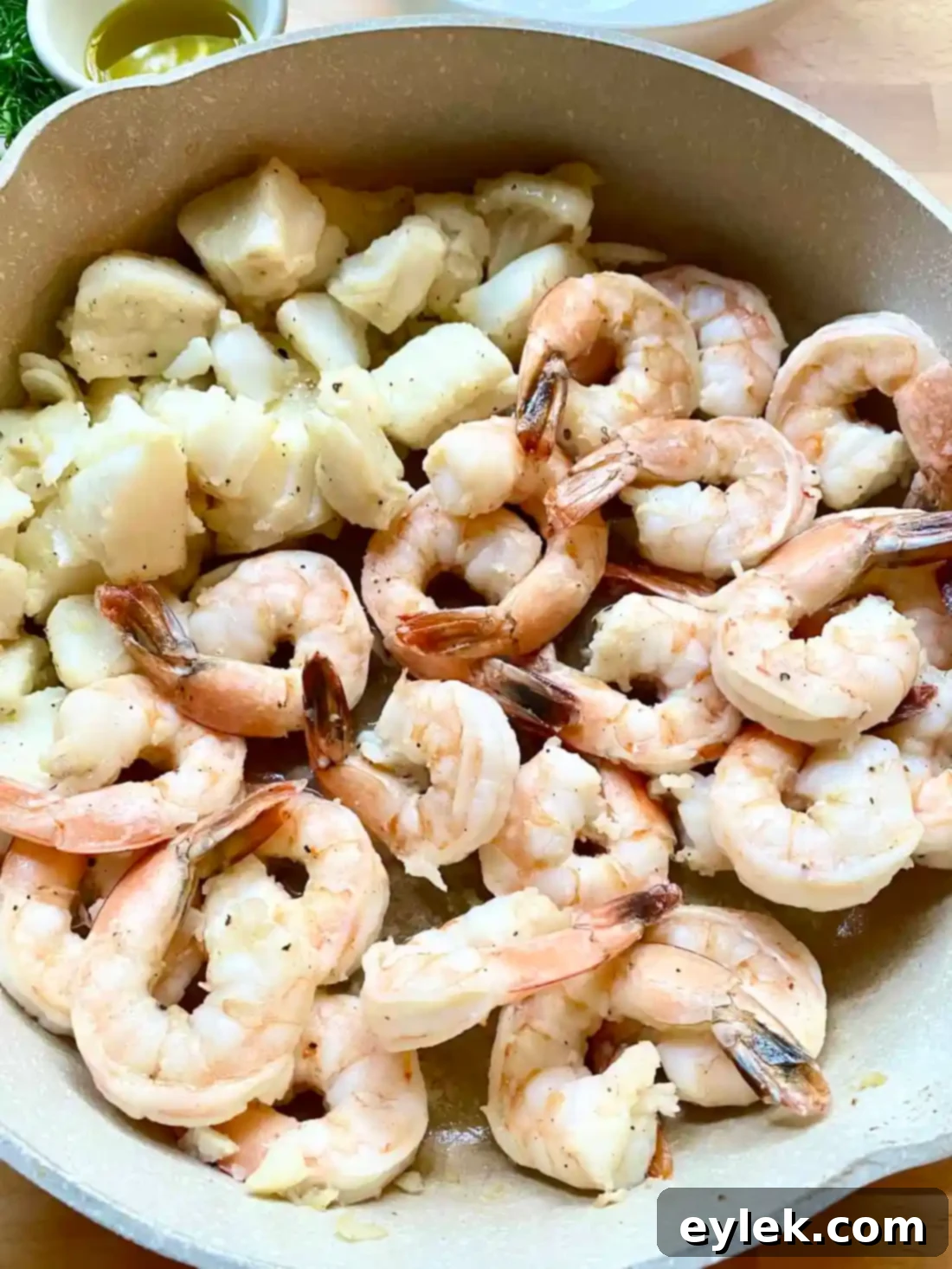 Cooked Shrimp and Fish for Seafood Stew