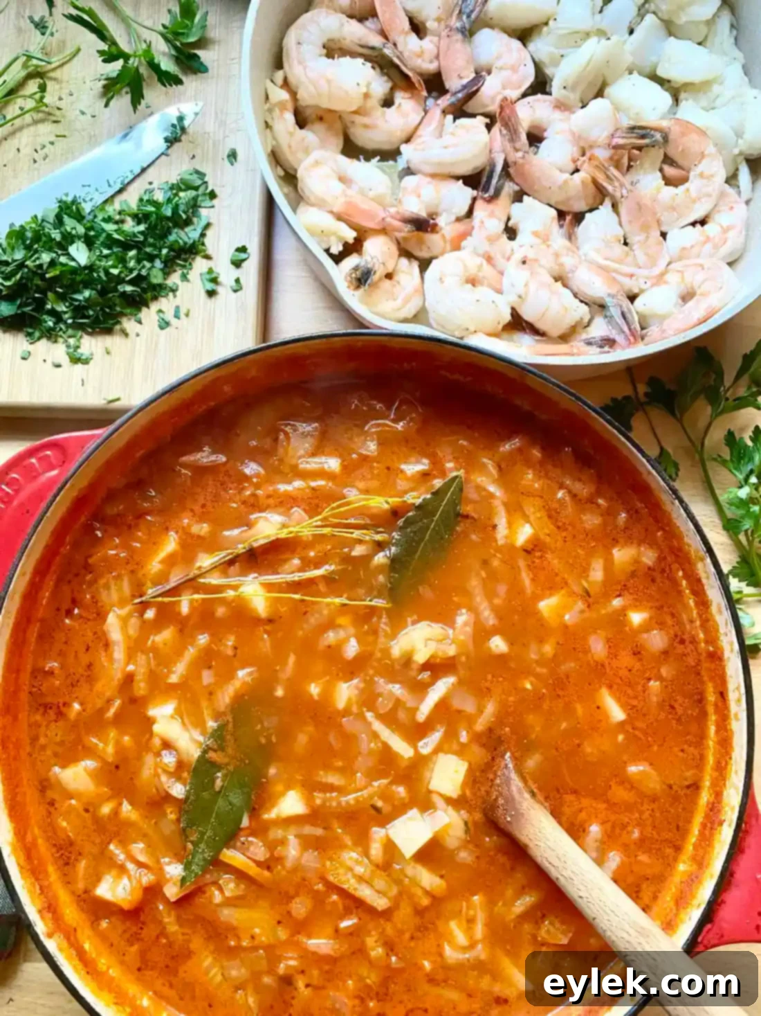 Seafood Stew with Fennel & Tomatoes ready to serve