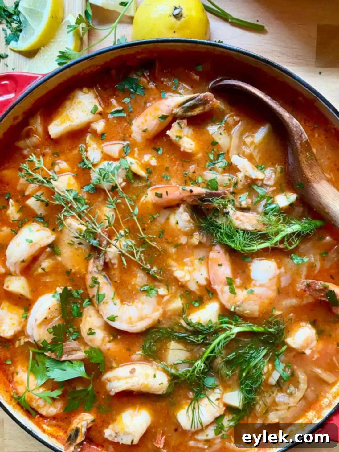 Bowl of Seafood Stew with Fennel & Tomatoes with bread