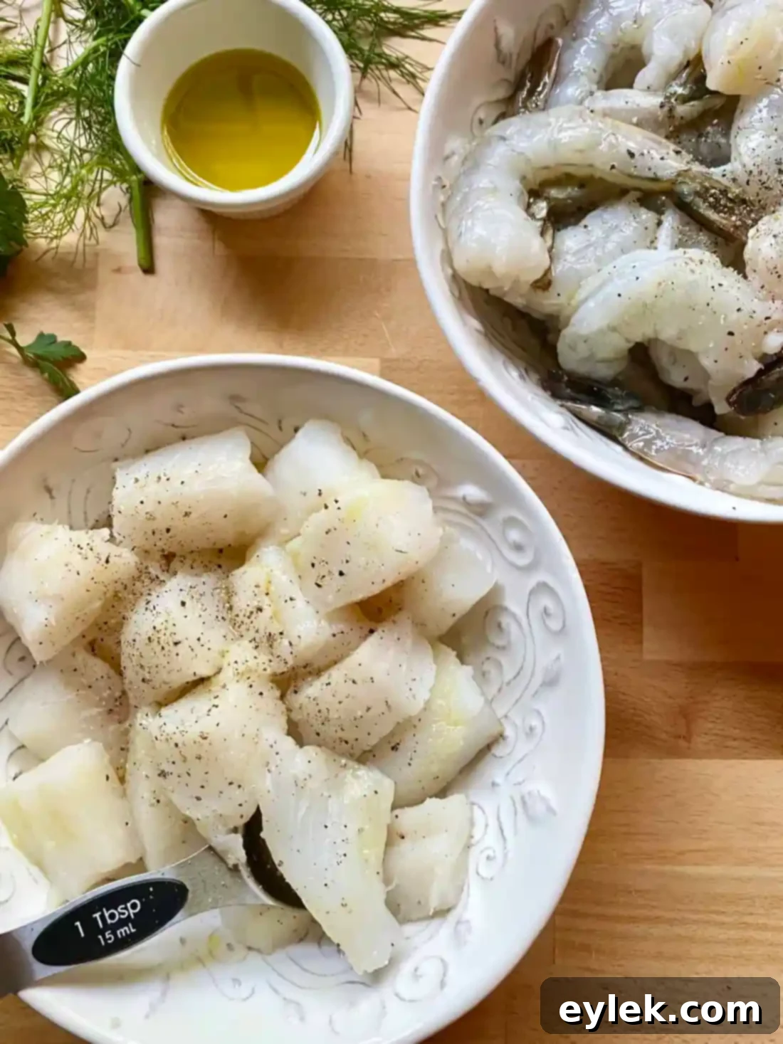 Prepared Fish and Shrimp for Seafood Stew