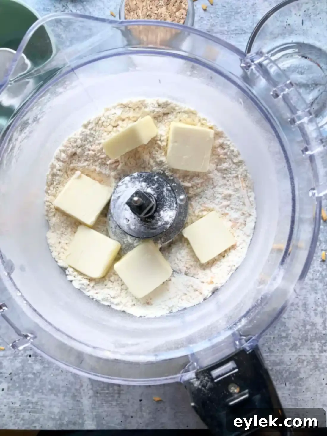 Cheese cracker dough in a food processor