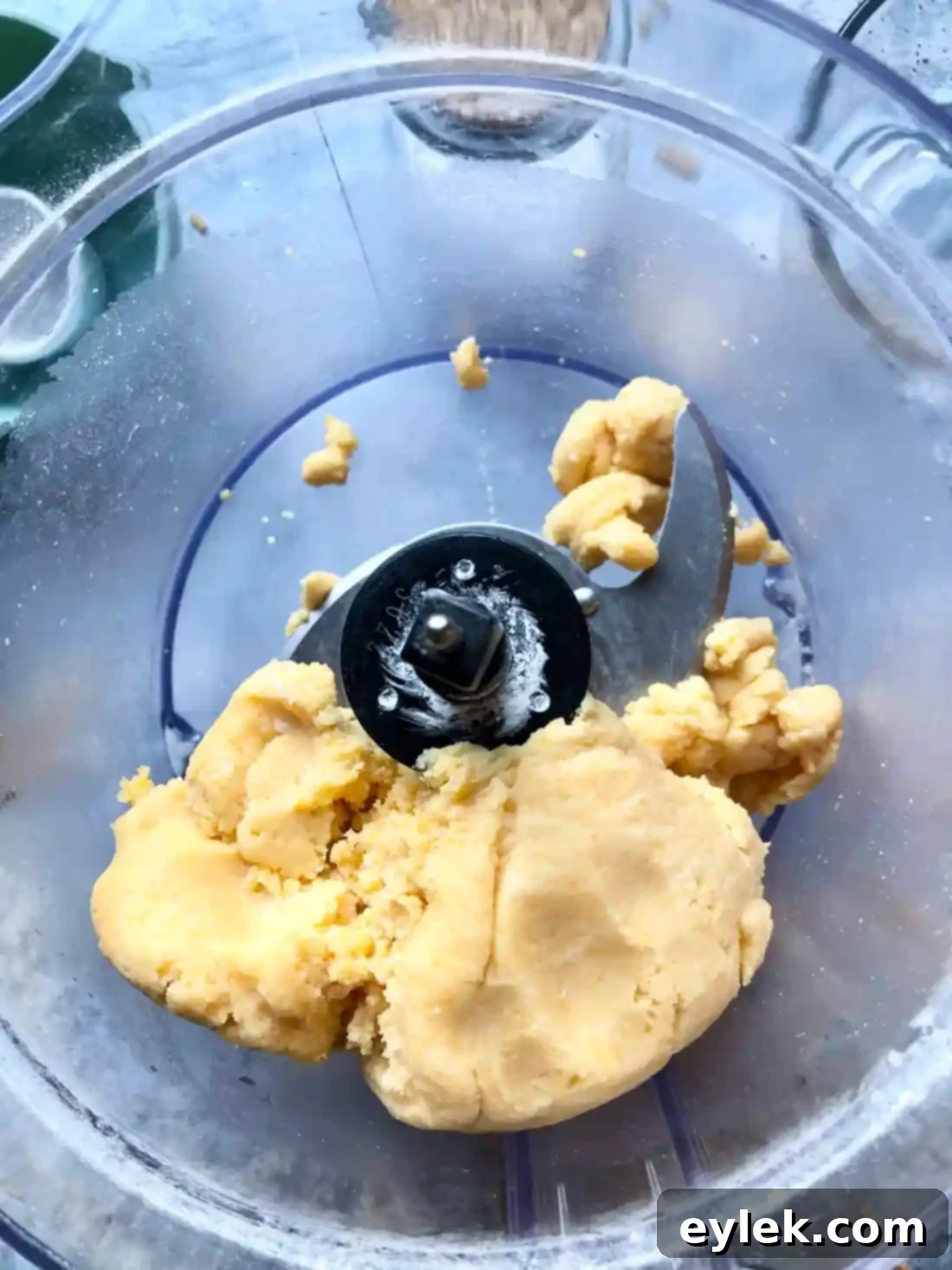 Finished cheese cracker dough in food processor