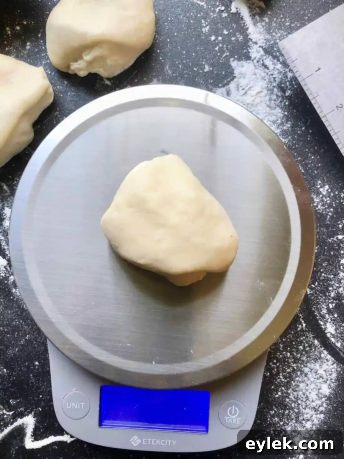 Slits cut into dough