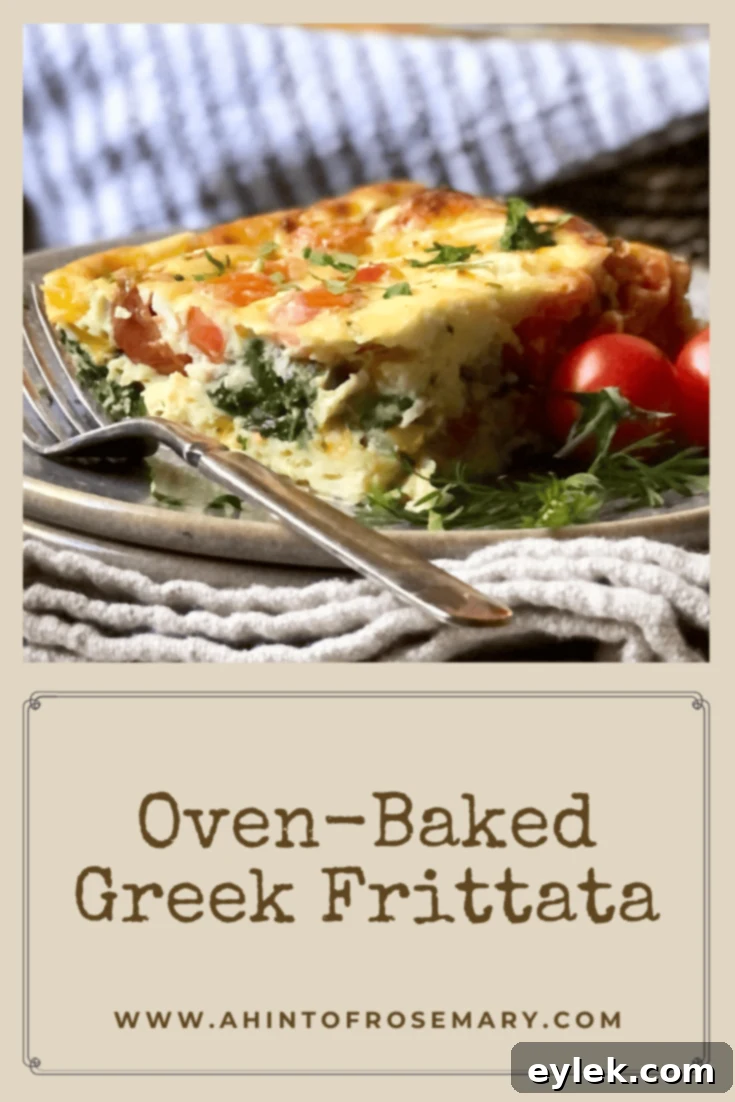 Oven-Baked Greek Frittata plated with fresh garnish