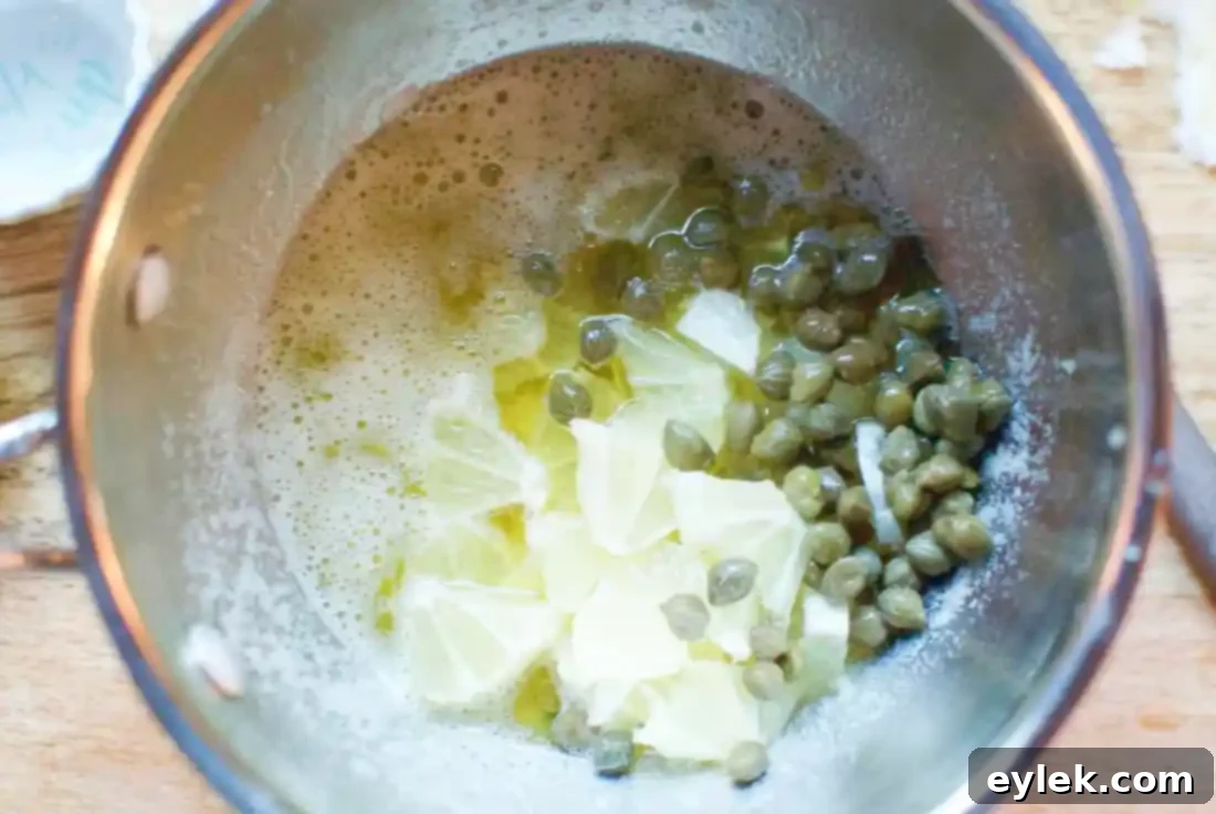 Cooking butter lemon caper sauce for swordfish