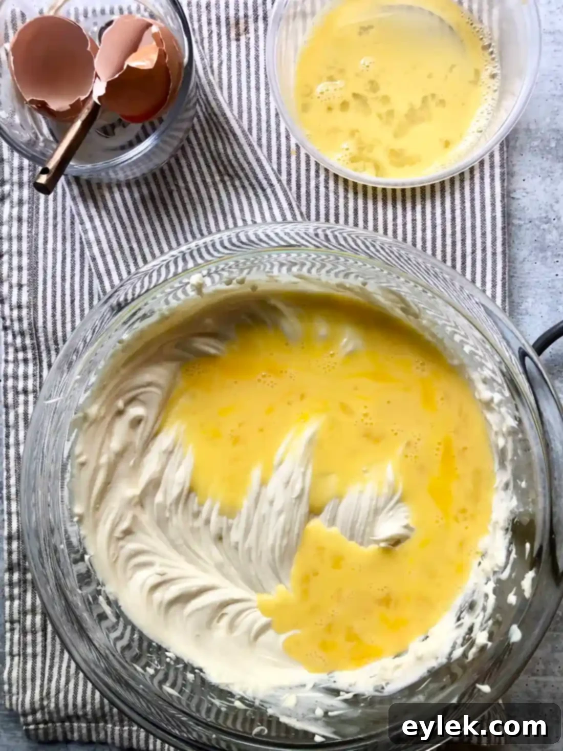 Mixing in the arrowroot starch for the cheesecake filling.