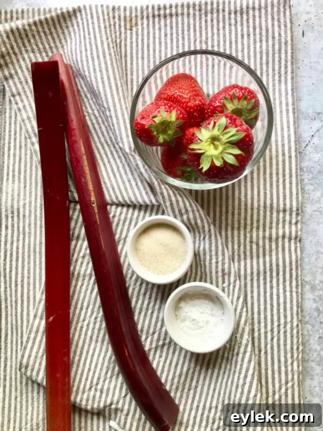 Fresh chopped strawberries and rhubarb for the topping.