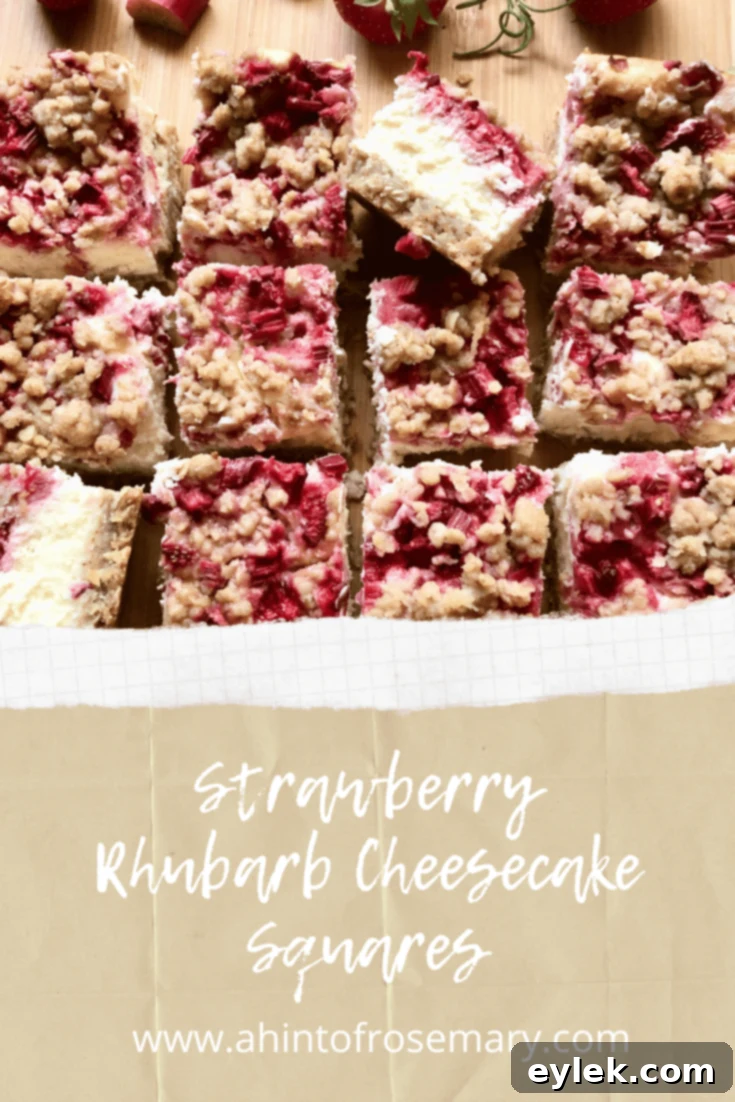 Strawberry Rhubarb Cheesecake Squares - a hint of rosemary dessert recipe
