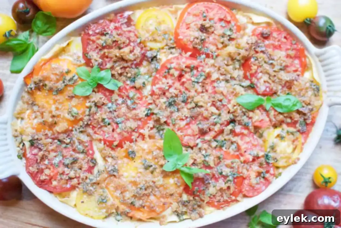 Heirloom Tomato Gratin Lasagna served with a side dish