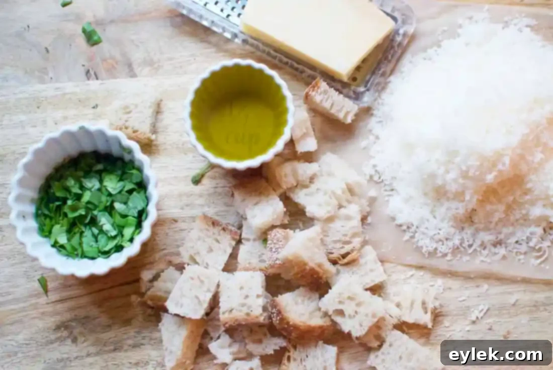 Toasted breadcrumbs for gratin topping