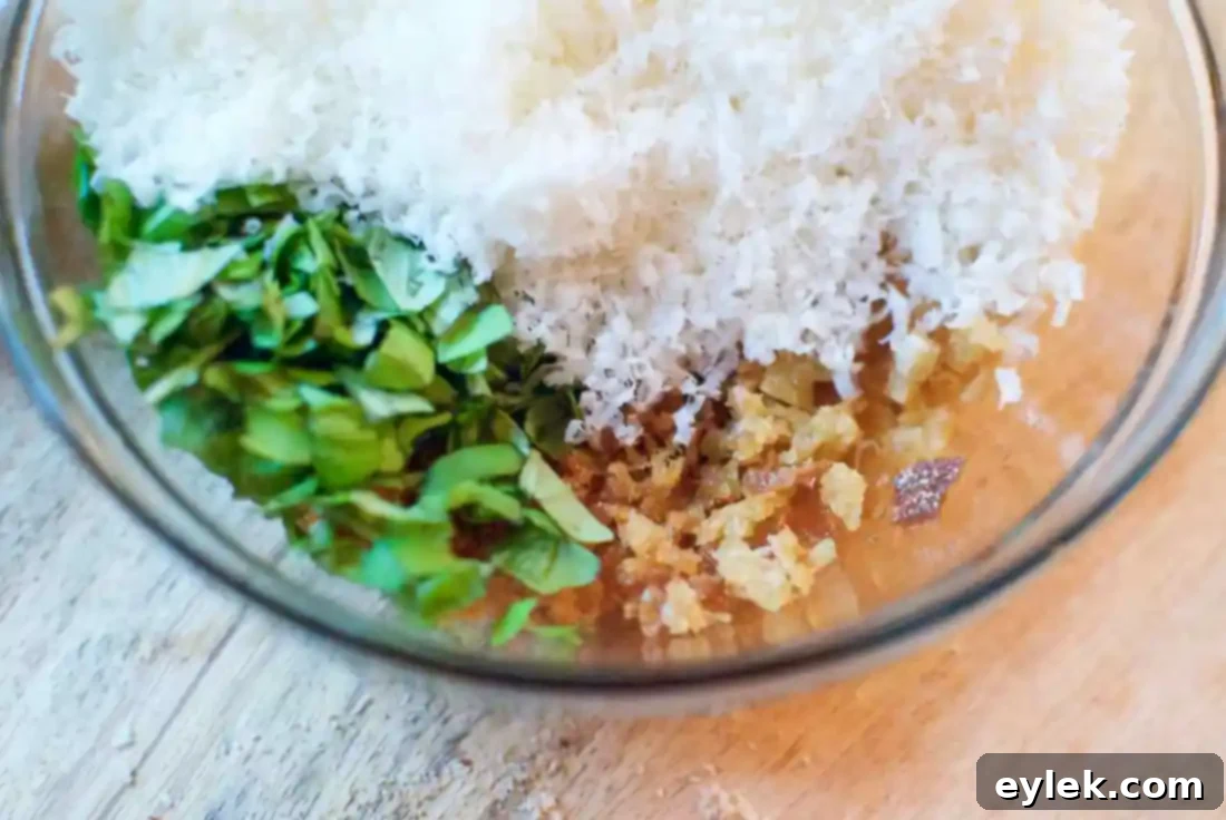 Breadcrumbs mixed with cheese and basil for lasagna topping