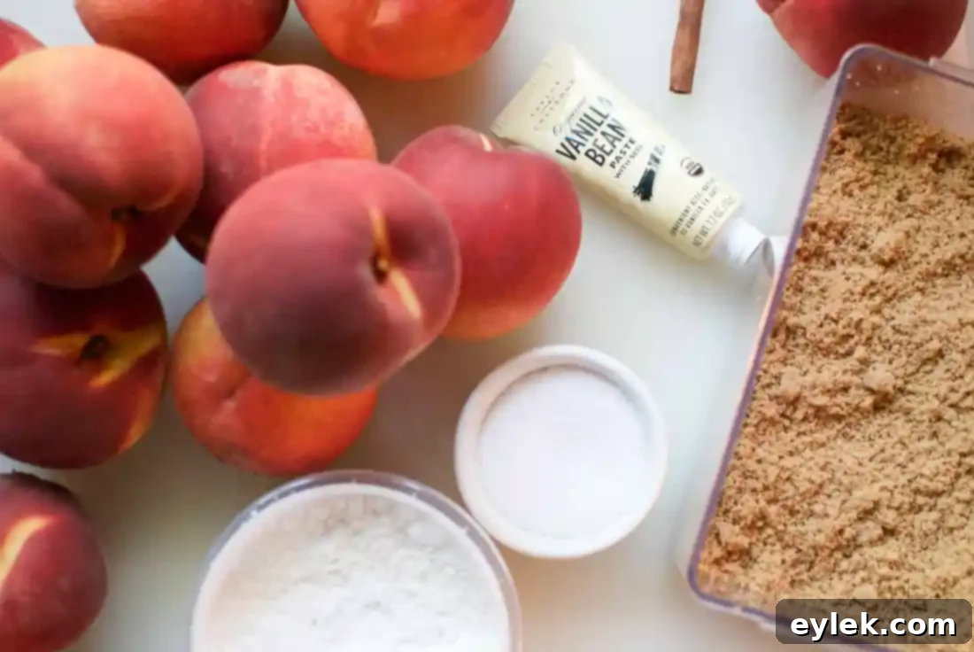 Freshly sliced peaches in a large bowl.