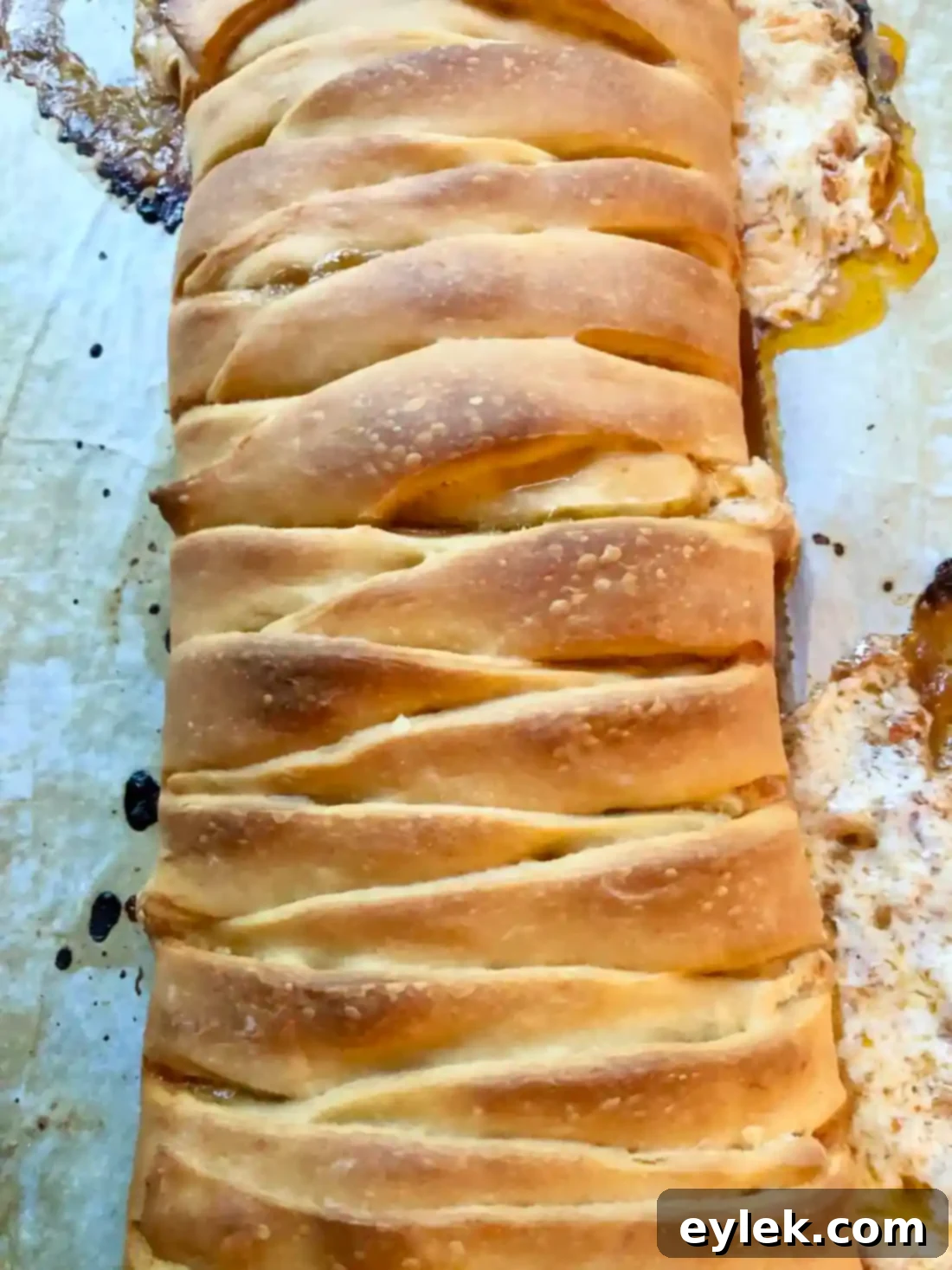 Freshly baked Pizza Braid with Basil & Mushrooms