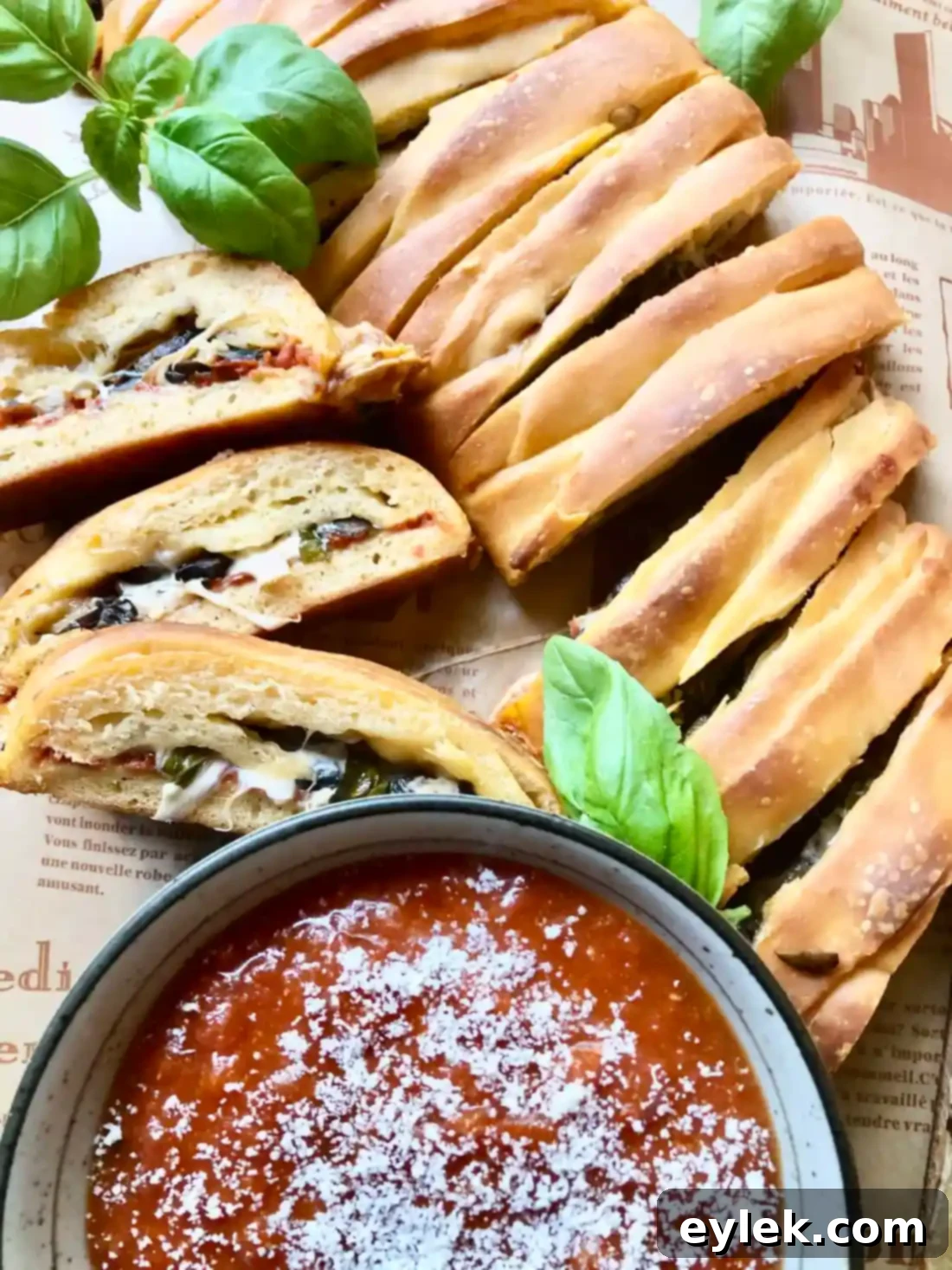 Serving suggestion for Pizza Braid with Basil & Mushrooms