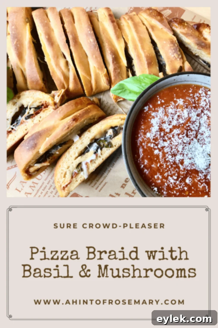 Delicious baked Pizza Braid with Basil & Mushrooms
