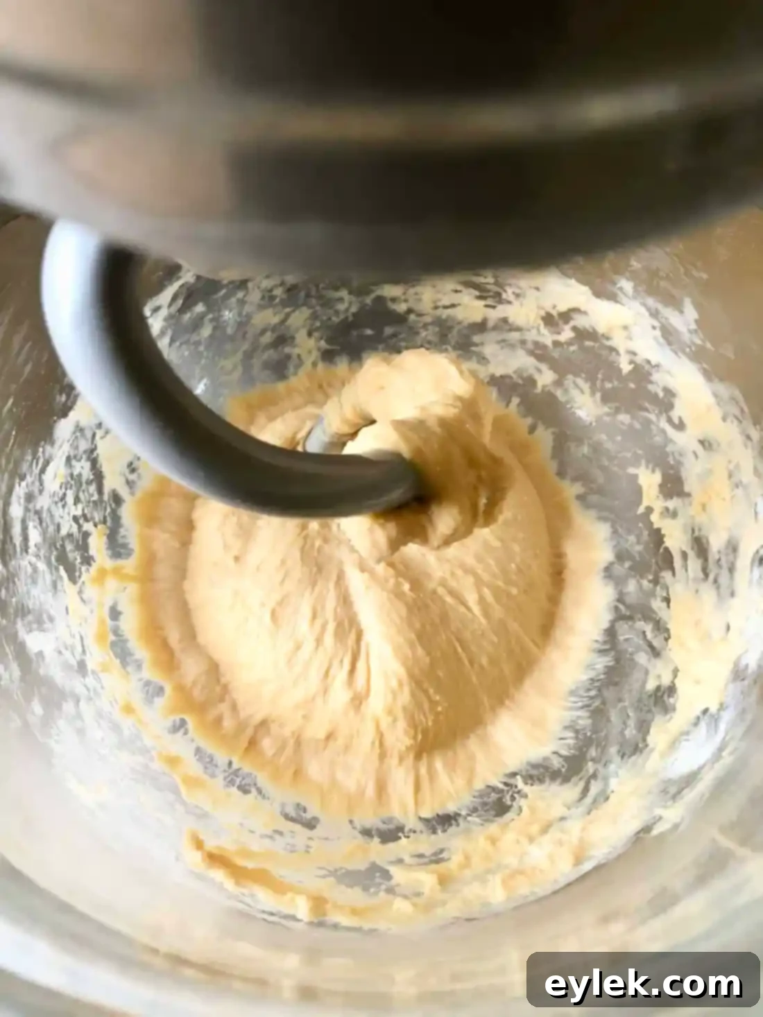 Dough being kneaded in a stand mixer for Pizza Braid with Basil & Mushrooms