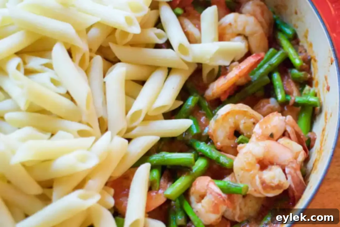 penne with shrimp & asparagus