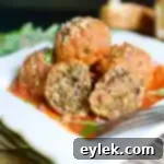 Savory Beef and Chard Meatballs 10 beef & chard meatballs in sauce