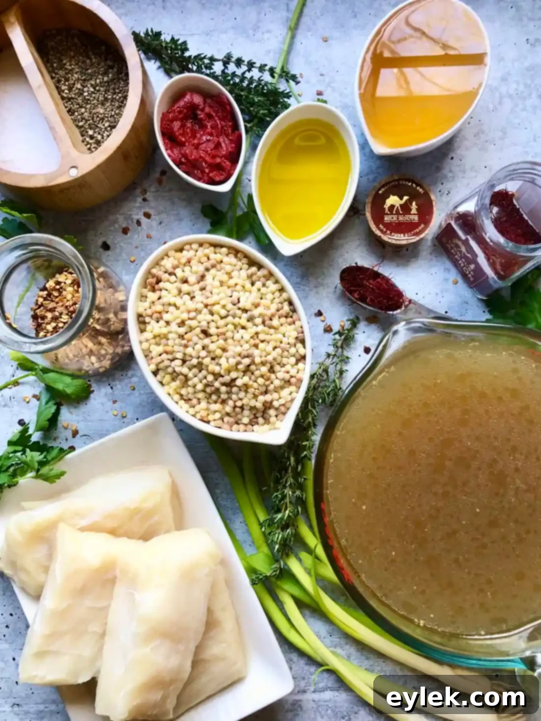 Lidia's Halibut with Saffron Fregola